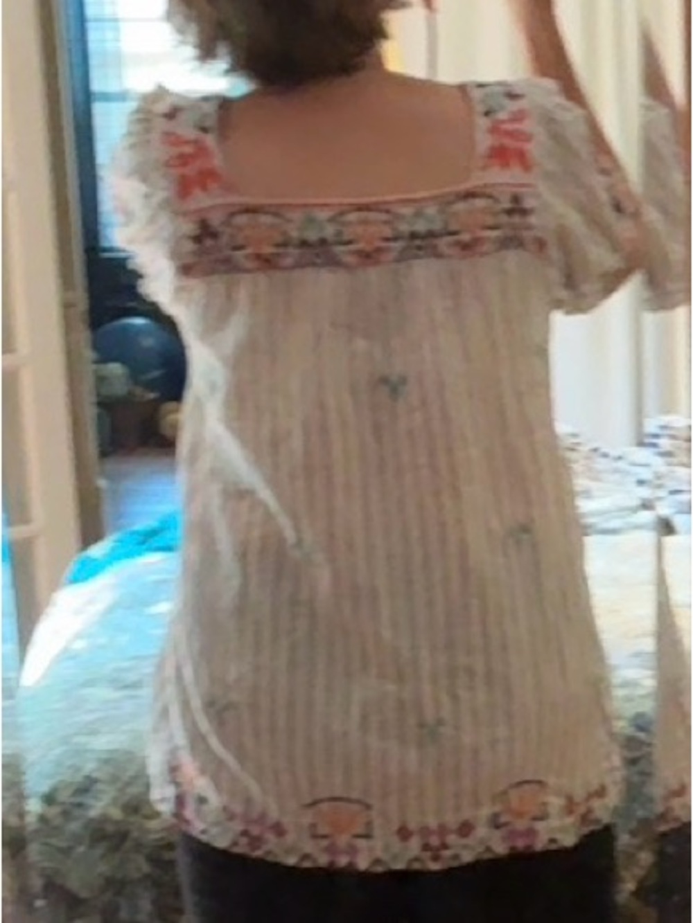 Embroidered Johnny Was Square-Neck Boho Top in White with Coral Accents - Picture 3 of 4